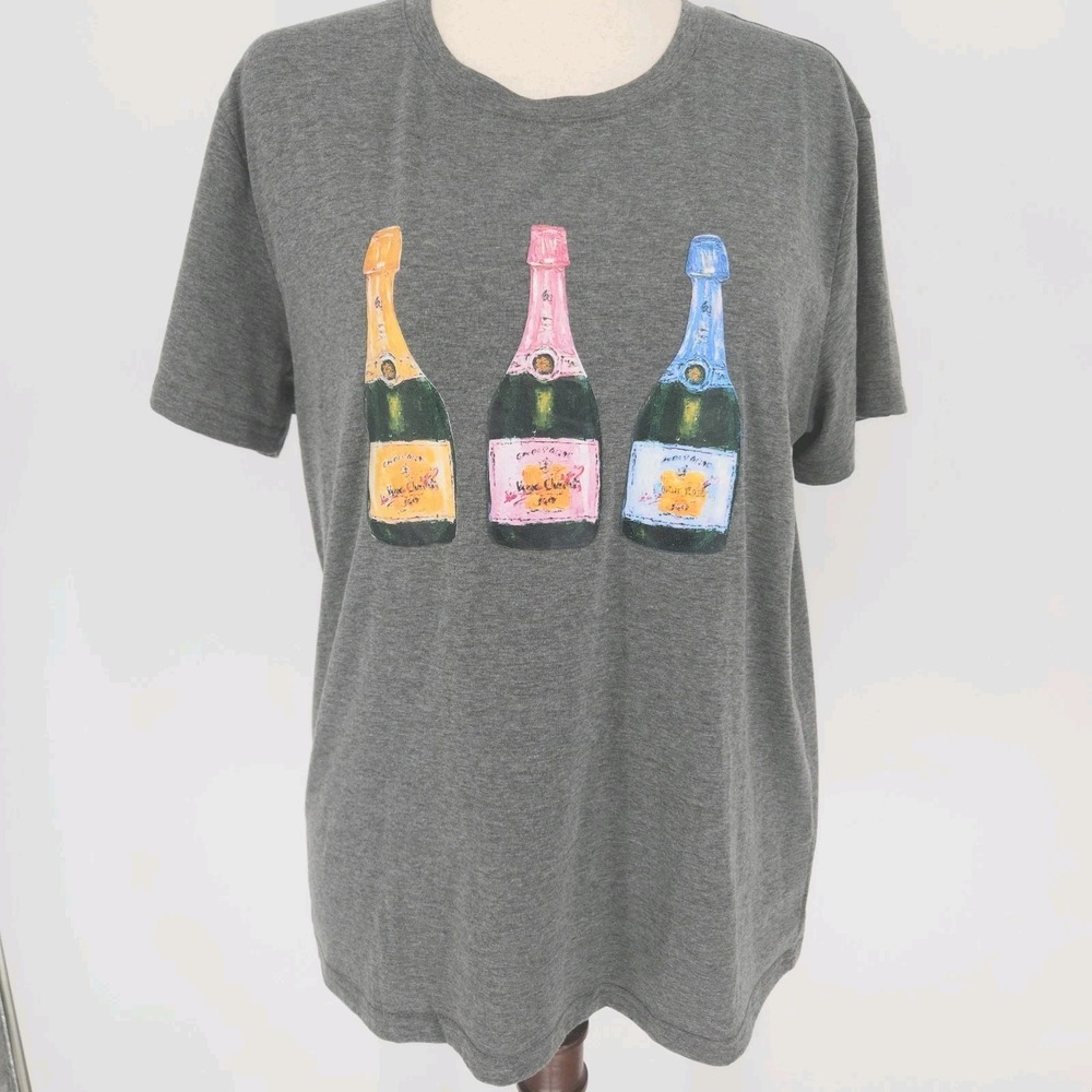 SheShow Veuve Clicquot Champagne Bottle Graphic T Shirt Women XL Gray Brunch Tee